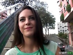 Spanish hottie Carolina Abril is flashing her boobies in the street