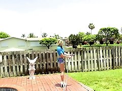 Fucking my busty blonde MILF yog dog in the backyard