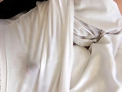 White nylon slip mega porn cam & cum