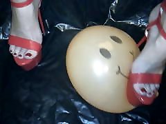 Lady L crush balloon with red sexy skinny ball licking heels