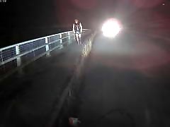 Walking over a bridge and get caught