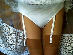 White Cotton Panties With Tan hung girl duck Stockings