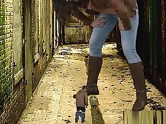 Girl crushing tiny crawler