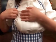 Busty Japanese waitress fucked in public