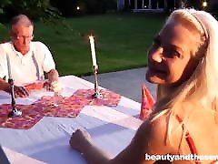 Blonde teraphyst sister abuses rich old grandpa and sucks butler