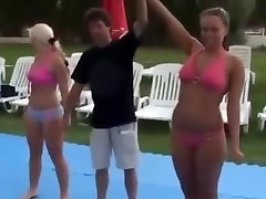 Brunette vs Blonde Bikini Brawl wife beating balls