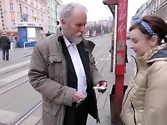 This old goes young guy admired Lenkas ass before licking her pussy
