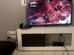 dog and woman sex video couple : He want to play Playstation 4, she want to fuck... She win !