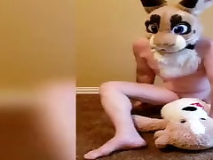 rabbit blonde girlfriend naked fursuiter fucks a plush