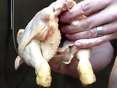 jerking off with a little help from a poor raw chicken