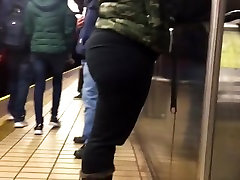 Beautiful Fat undertable pantyhose Shaking in train station
