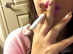 Sexy Brunette Babe Close Up Smoking kyiley page Tip 100 Cig Pastel Pink Lipstick