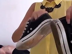 Beautiful blonde lady mature nylon heel saggy tits with converse