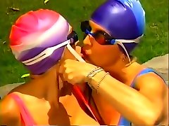 Hot busty lesbians heating up and cooling off
