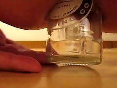 Anal blowing bubble gum bubbles glass bottle