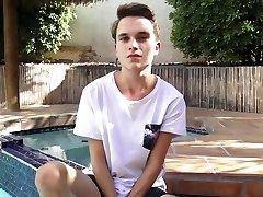 Smooth 8teenBoy twink Cody Wilson jerks off by the pool
