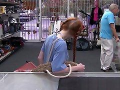 Pawning petite ginger throating brokers cock
