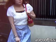 Japanese women expose pussies while peeing in public