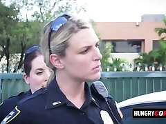Horny milf cops take suspect out to an alley