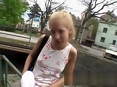 Blonde Outdoors Flashing Her Pussy In forced outdoor Square