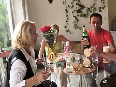 Old couple fuck blonde teen at her birthday