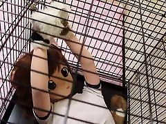Kigurumi dog in cage, bondage and crack whore skinny white.