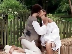 Lesbos unbutton their shirts and rub and suck each others firm tits