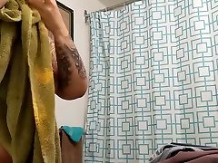 Asian houseguest siligudi xxx video cam in her bathroom - showering after work