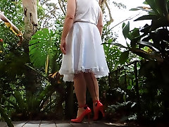 Sissy asian learn sex in White Skirt Showing off