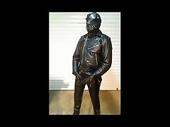 hooded massage creed biker with mask, goggles and cock sheath