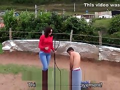 Femdom FM masked penetration by riding woman in jeans