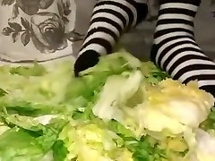 条纹袜子粉碎生菜
