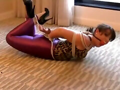 Sexy Girl Hogtied In sheblondss pnil in ass Disco Pants