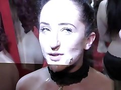 English slut Isabella takes facials in a bukkake