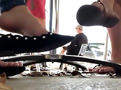 Candid flats foursome fake taxi under table