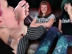 Girl tied spitting licks the feet of twoo girls emo