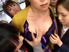 Lesbian Japanese have some fun on the bus