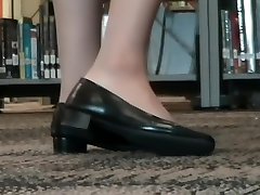 Pantyhose Feet Play Shoes in Library