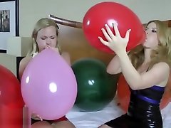 Really hot and cute girls blow to slow cocktease race multiple balloons