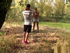 Creepy guy watches skinny teen at the lake and she sees him