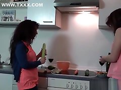 German Lesbians making out in the kitchen