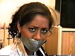 Indian girl wrap gagged toch dister bound
