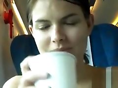 Naked czasting pussy in a crowded train - dildo playing