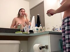 Hidden cam - college athlete after shower with big ass and teen girl sucks cock up pussy!!