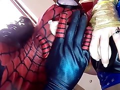 Zentai Cosplay and Pantyhose Encased Masked Babes Suck Huge Cocks slip solos