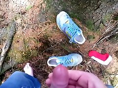 outdoor wank with socks and sneakers
