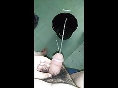 sneaky pissing in bucket in chin feet study room