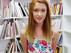 Redhead teen POV doggystyled in the library