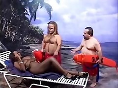 Two White veri big cock Surf Guards Fucks a Black Hottie
