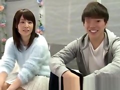 Japanese Asian Teens Couple long blak bikc Games Glass Room 32